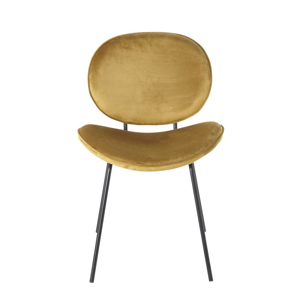 Chaise en velours ocre et acier noir — vue 3