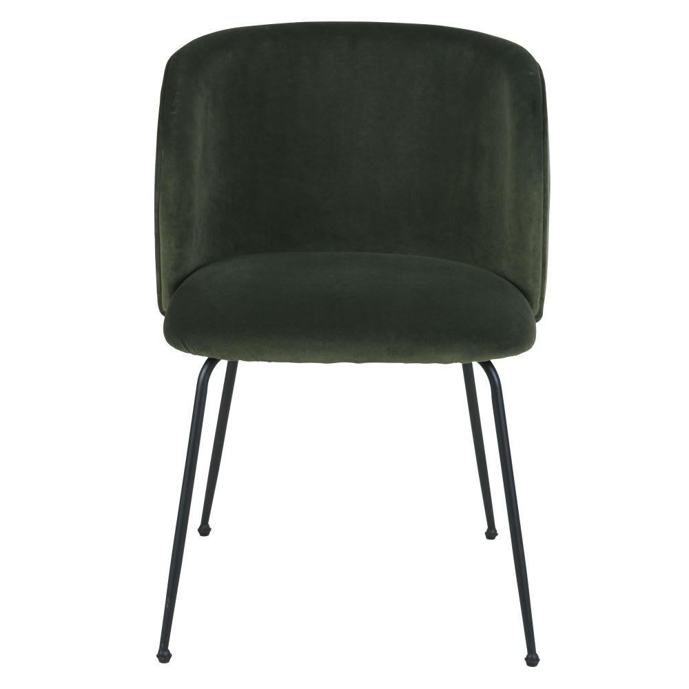 Chaise en velours vert kaki et acier noir — vue 4