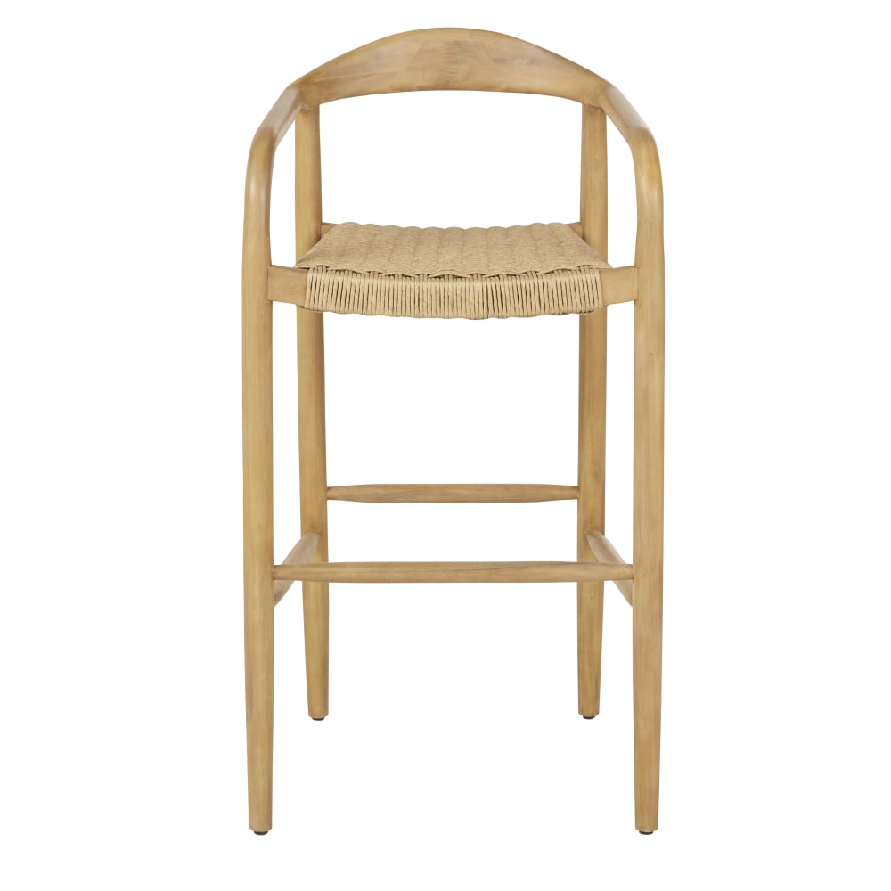 Chaise haute de bar en bois d'acacia et résine recyclée tressée H78