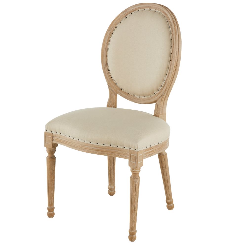 Chaise médaillon en lin et bois de frêne massif