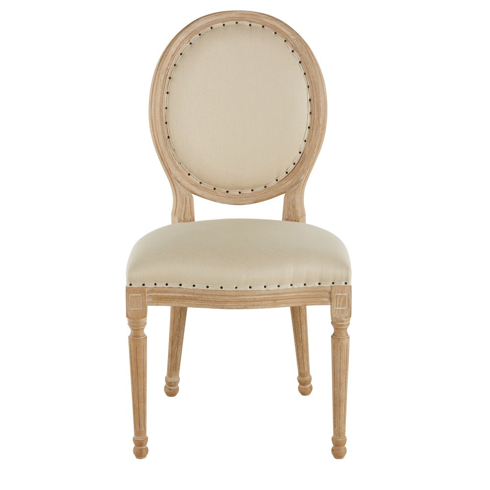 Chaise médaillon en lin et bois de frêne massif — vue 3