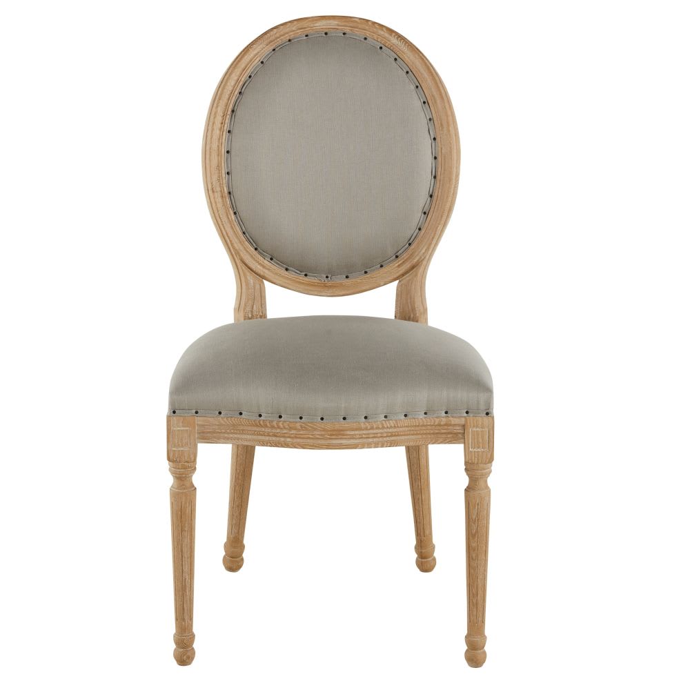 Chaise médaillon en lin gris clair et bois de frêne massif - Maisons du Monde