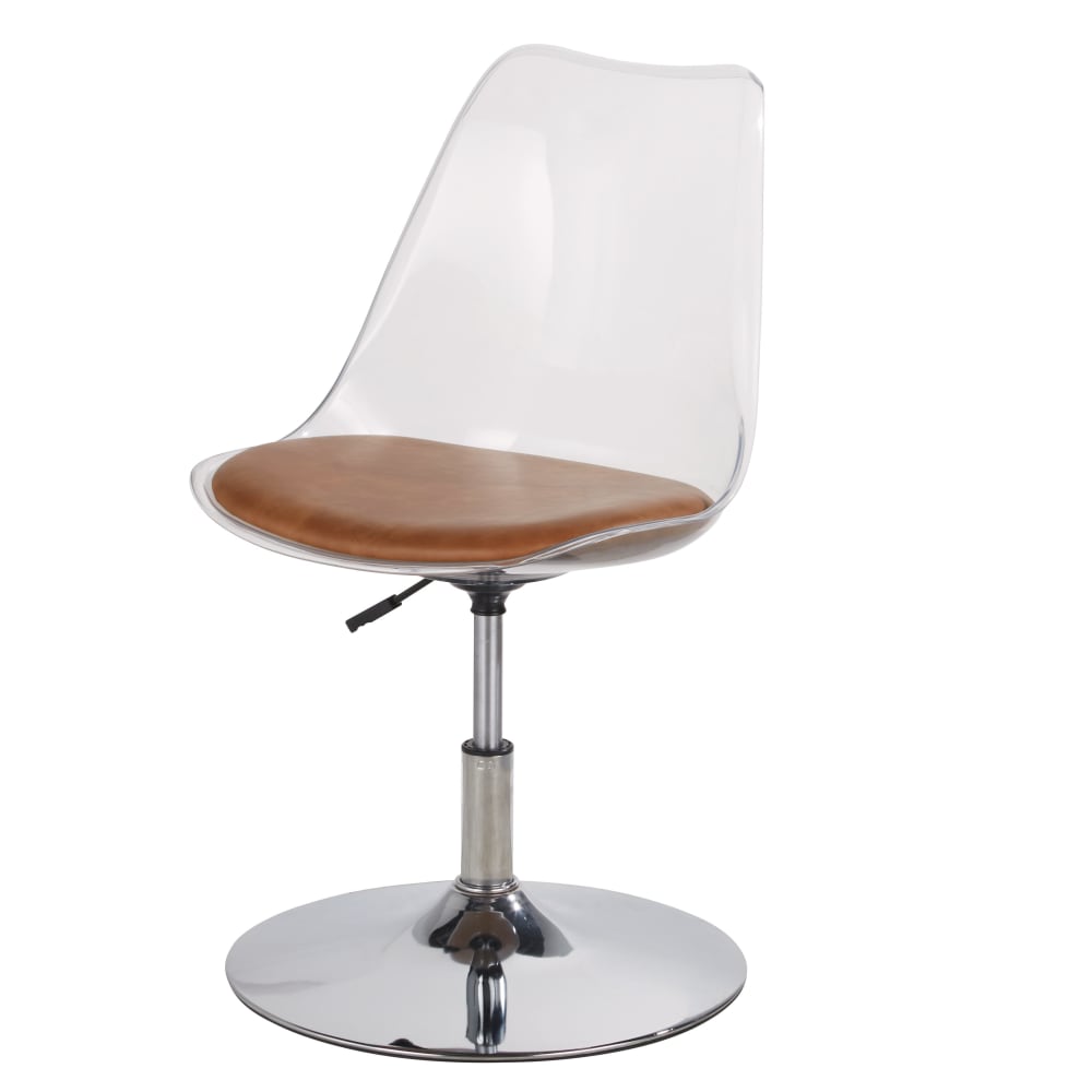 Chaise pivotante réglable en polypropylène transparent et coussin marron