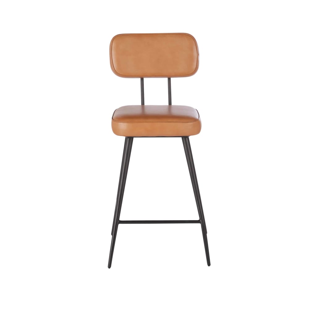 Chaise pour îlot central en cuir marron et acier noir H66