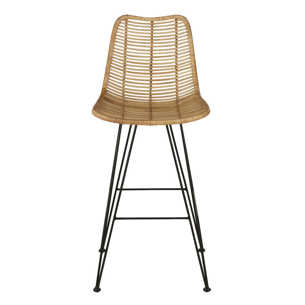 Chaise pour îlot central en rotin et acier noir H65 — vue 3