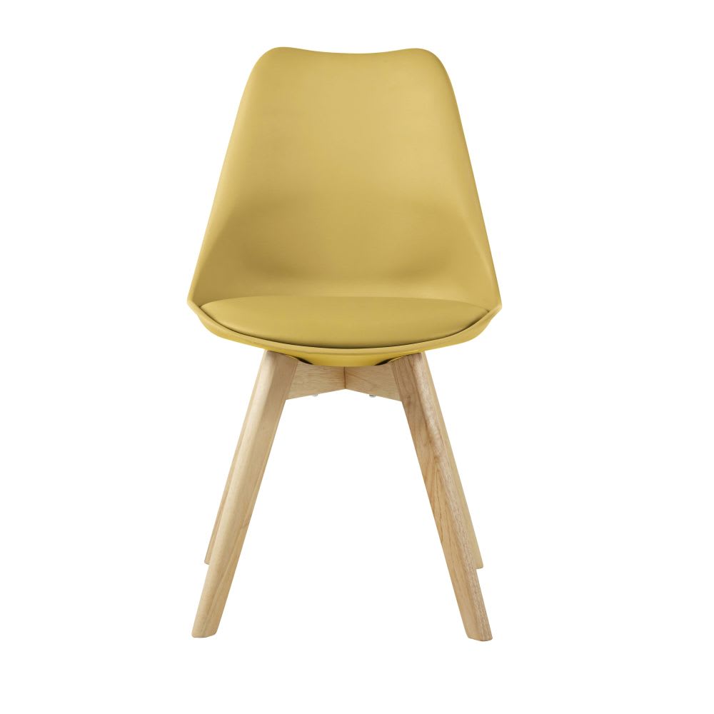 Chaise style scandinave jaune ocre et hévéa — vue 3