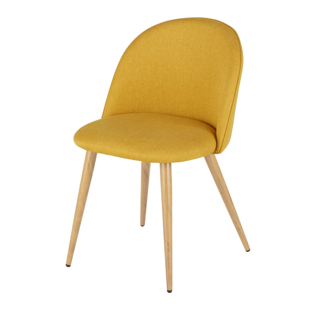 Chaise vintage en tissu recyclé ocre et acier imitation chêne — Beyit