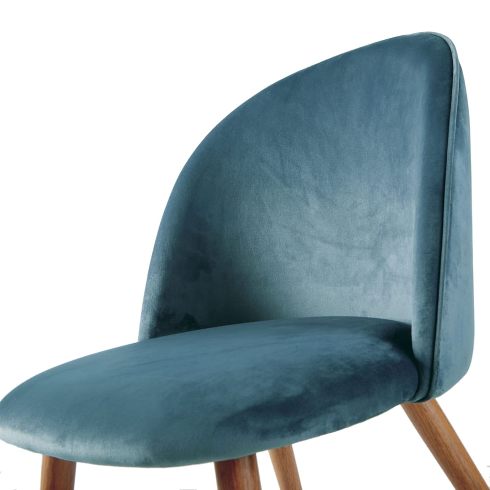 Chaise vintage en velours bleu paon et acier imitation chêne — vue 4
