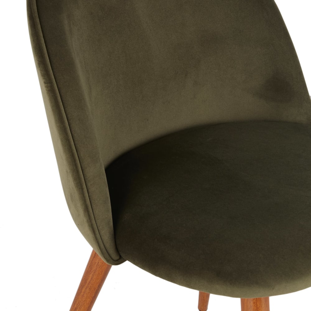 Chaise vintage en velours recyclé vert kaki et acier imitation chêne foncé — vue 4