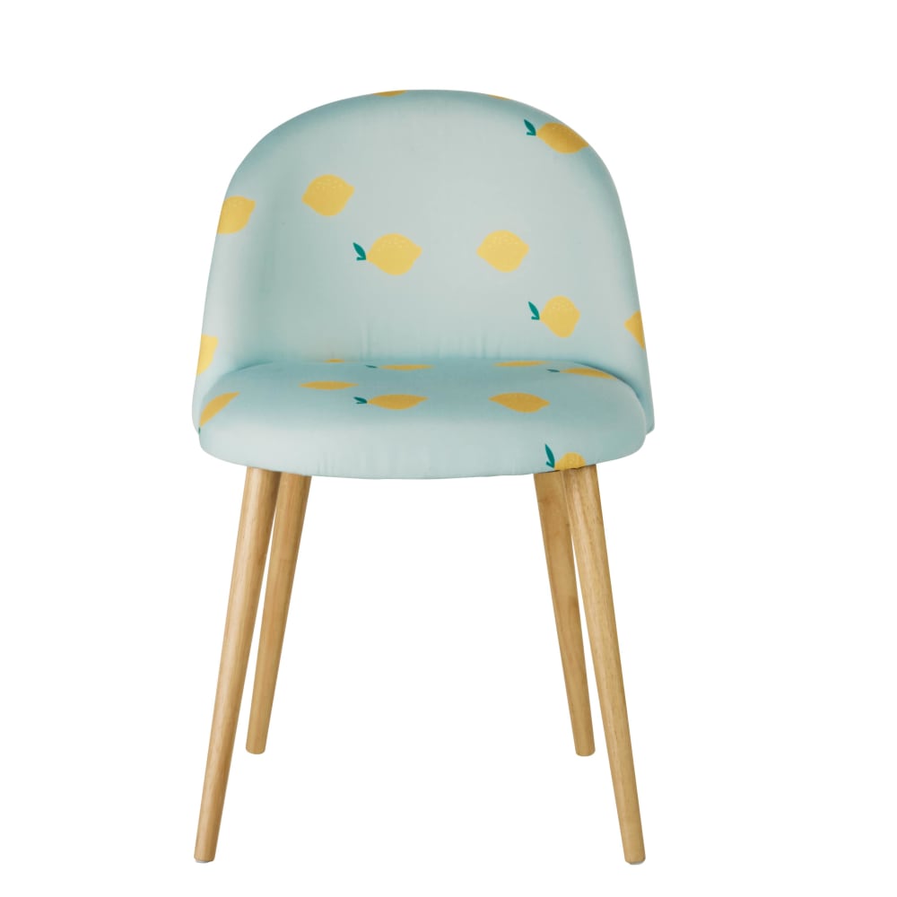 Chaise vintage enfant bleue motifs citrons