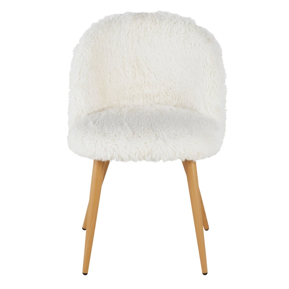 Chaise vintage imitation fourrure blanche et acier imitation chêne