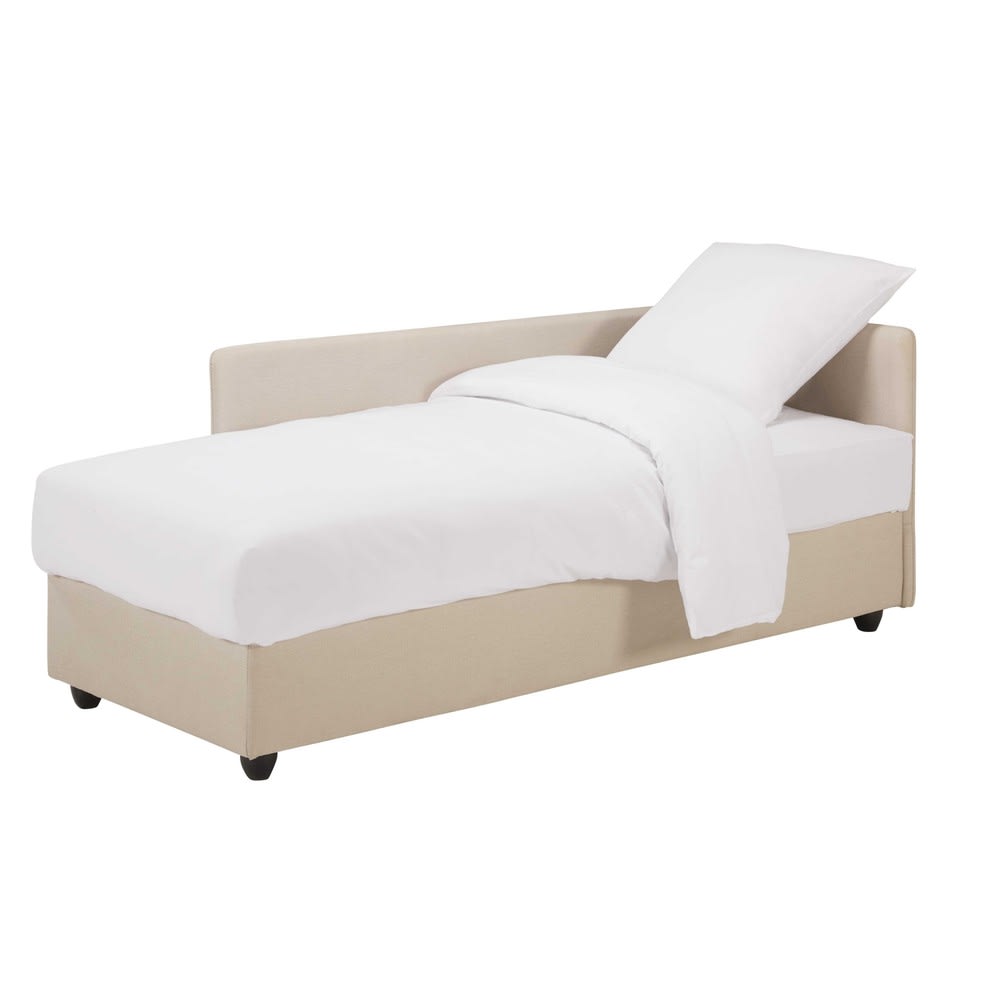 Chaiselongue mit Bettkasten und beigem Stoffbezug - Maisons Du