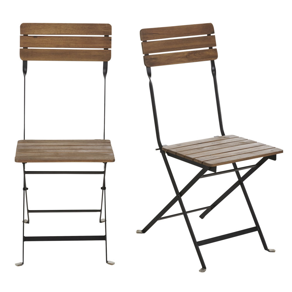 Chaises de jardin en acacia massif et acier noir (x2)
