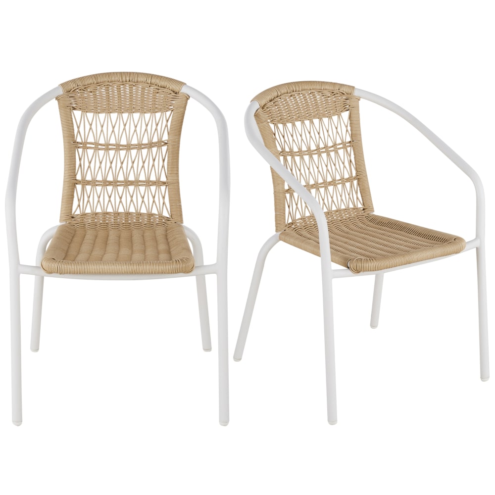 Chaises de jardin en acier blanc et résine tressée recyclée (x2)