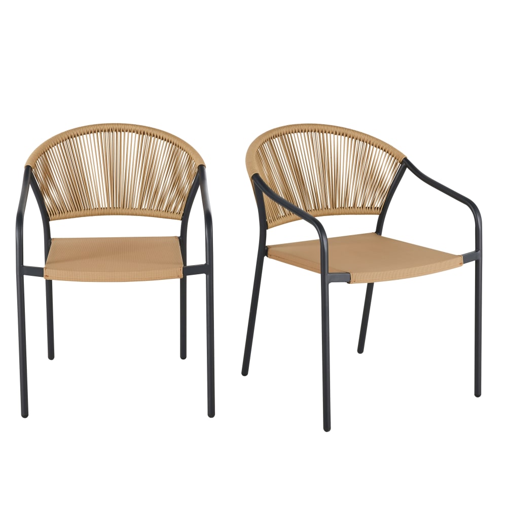 Chaises de restaurant en acier gris anthracite et beige (x2)