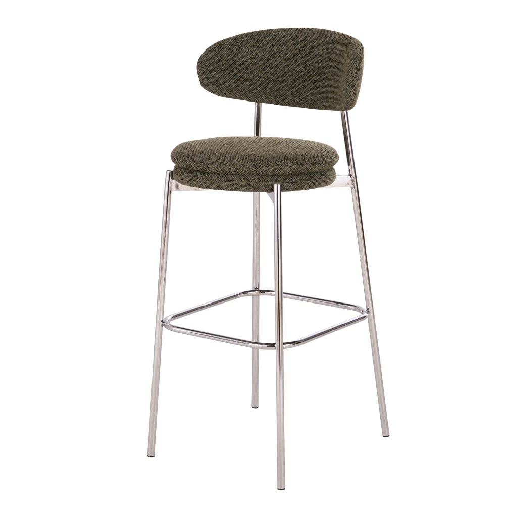 Chaises hautes de bar en acier chromé et bouclettes vert kaki (x2) H78