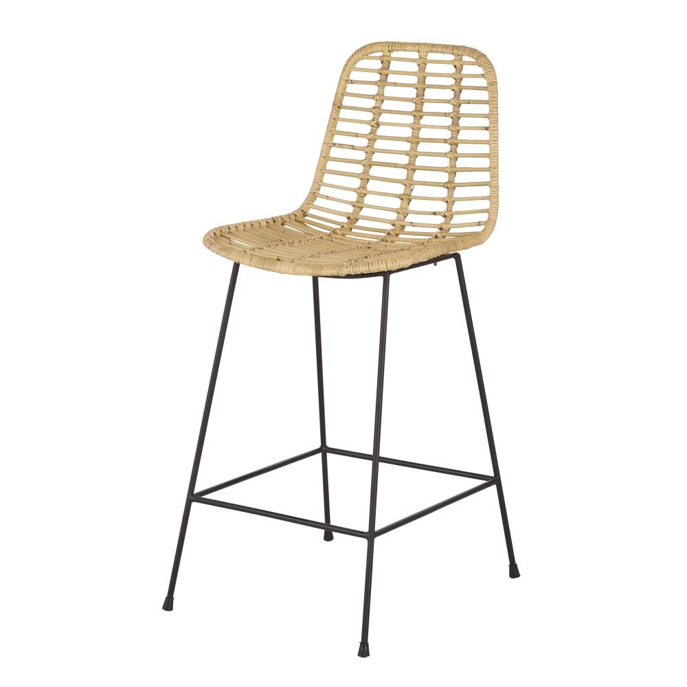 Chaises pour îlot central en rotin et acier noir (x2) H66