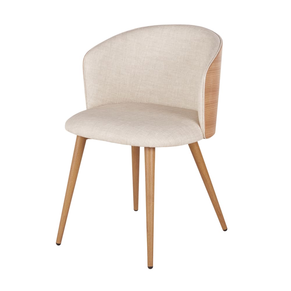 Chaises professionnelles beige tramé et dossier en bois de chêne (x2) — vue 3