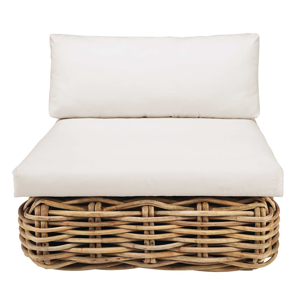 Chauffeuse pour canapé de jardin modulable en rotin et coussins écrus - Maisons du Monde