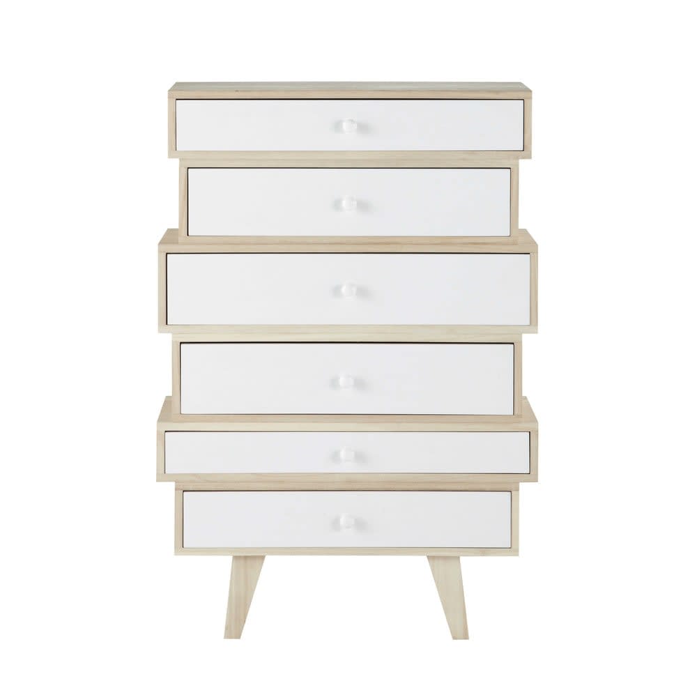 Chiffonnier style scandinave 6 tiroirs en paulownia blanc — Beyit