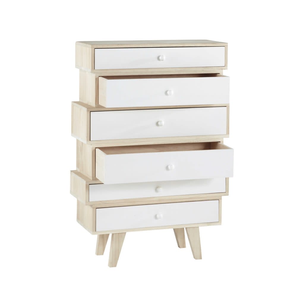 Chiffonnier style scandinave 6 tiroirs en paulownia blanc - Maisons du Monde