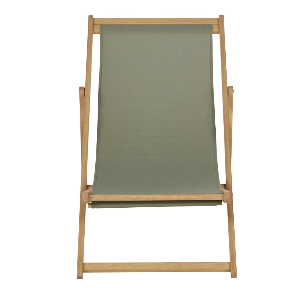 Chilienne en bois d'eucalyptus et toile en polyester recyclé vert kaki — vue 3