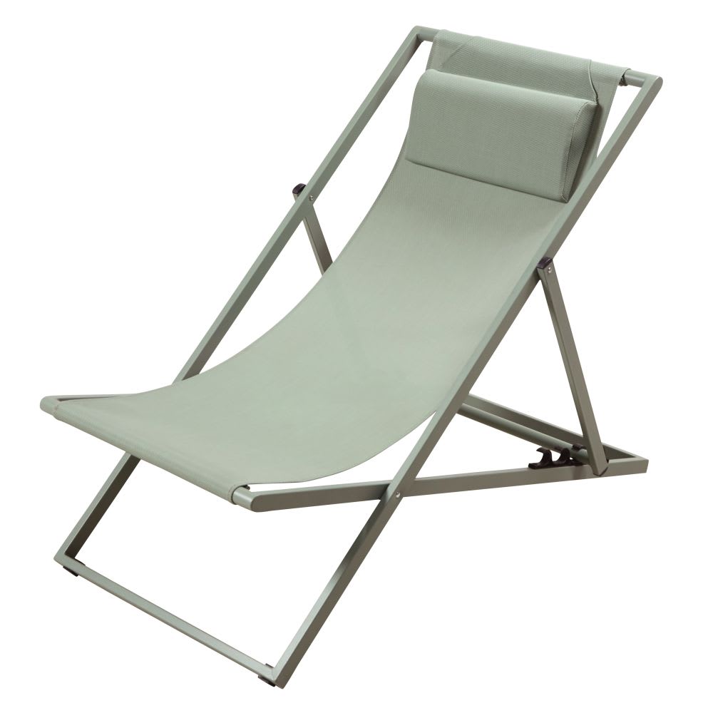 Chilienne pliante en acier et toile plastifiée vert kaki