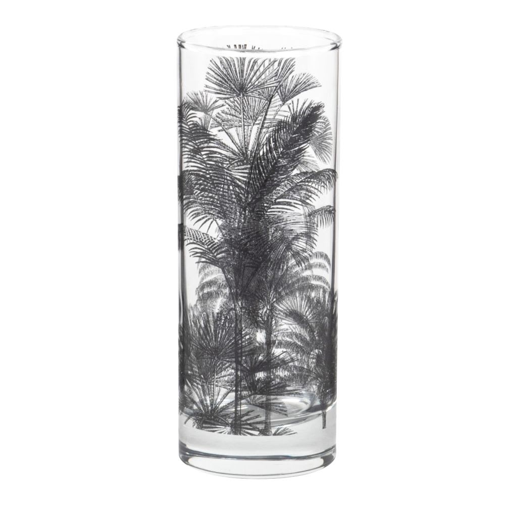 Chopes en verre (x6) motif tropical gris et vert kaki support palmier en métal doré - Maisons du Monde