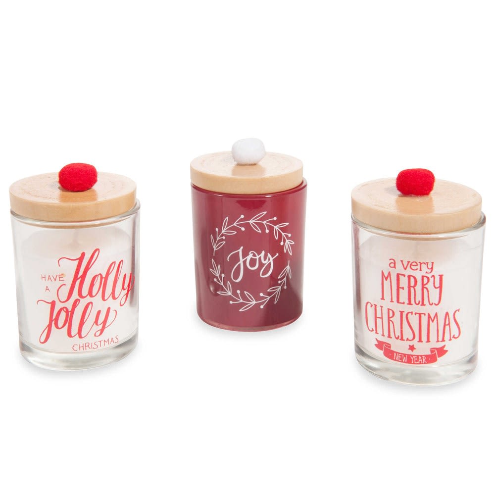 Coffret 3 bougies de Noël en verre avec couvercle 3x45 - Maisons du Monde