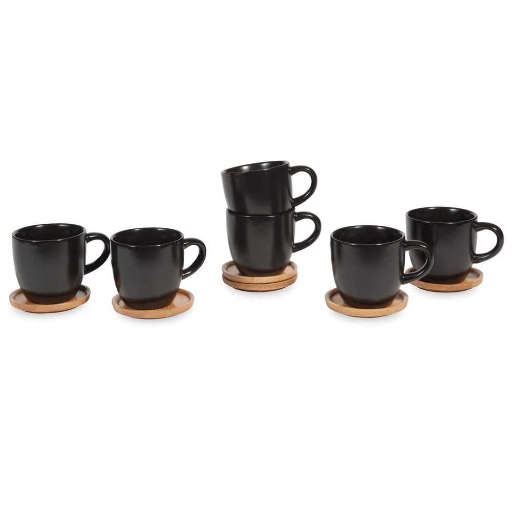 Coffret 6 tasses et soucoupes en céramique noire - Maisons du Monde