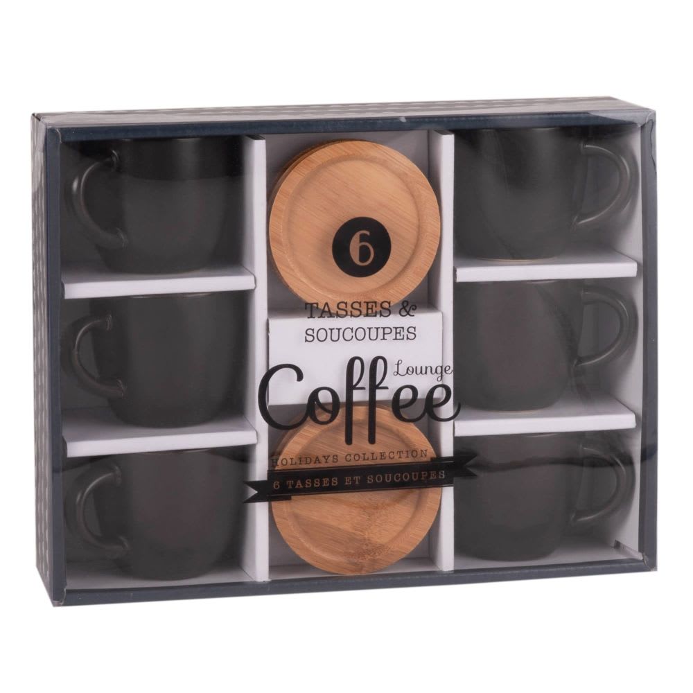 Coffret 6 tasses et soucoupes en céramique noire