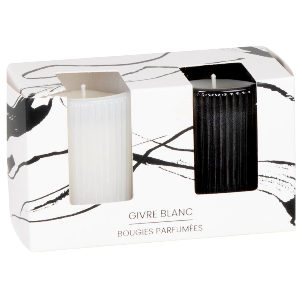Coffret bougies lumignons parfumées (x2) en verre strié noir et blanc