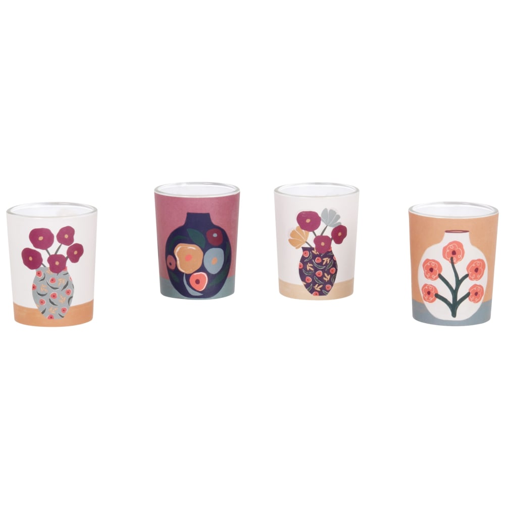 Coffret bougies lumignons parfumées (x4) en verre violet, blanc et orange - Maisons du Monde