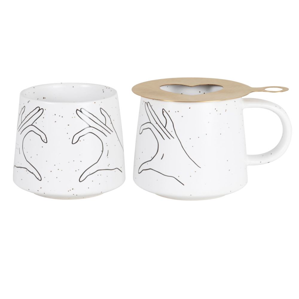 Coffret mugs (x2) en céramique blanche pochoir cœur en métal doré - Maisons du Monde