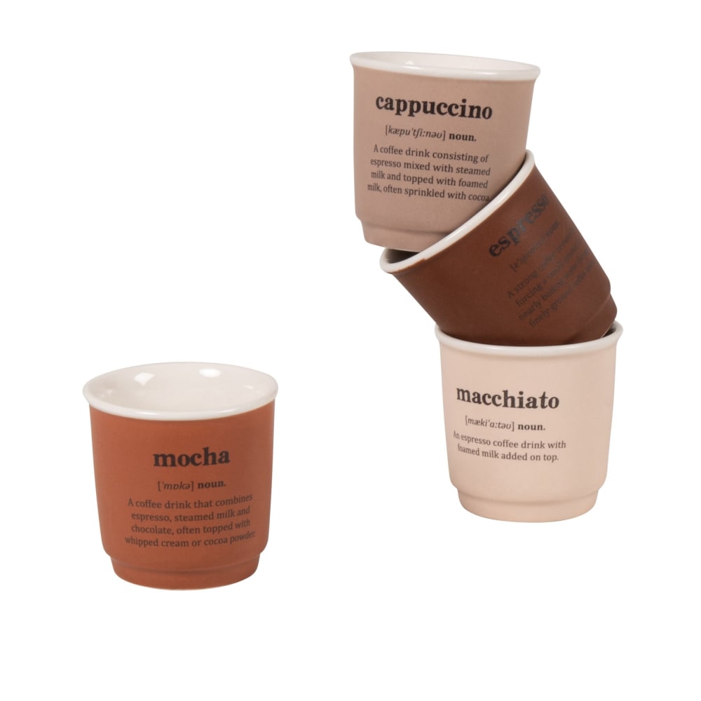 Coffret tasses à café (x4) en porcelaine marron et beige - Maisons du Monde