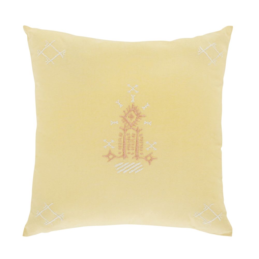 Cojín de algodón con estampado color amarillo 45 x 45