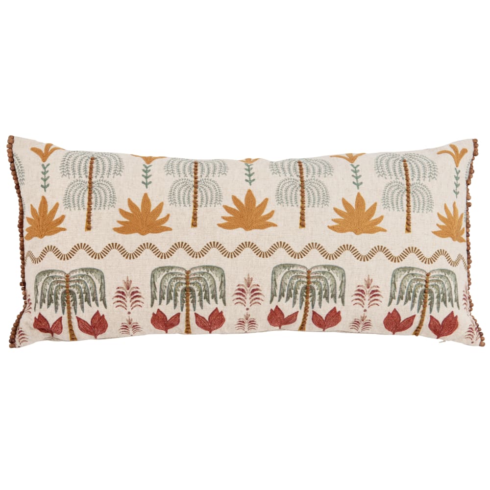 Cojín de algodón y lino mezclado con estampado bordado multicolor 70x35 cm - Maisons du Monde