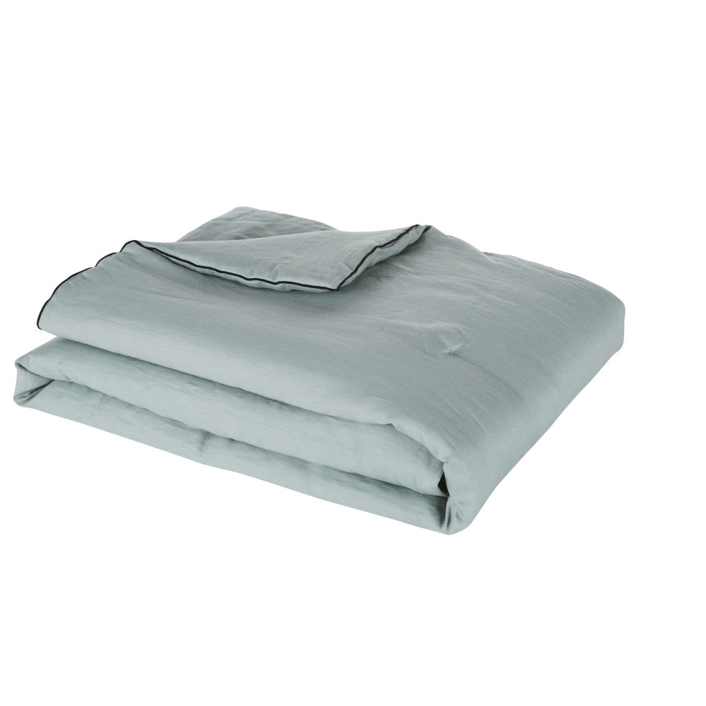 Colcha de lino lavado en verde azulado, 200x100