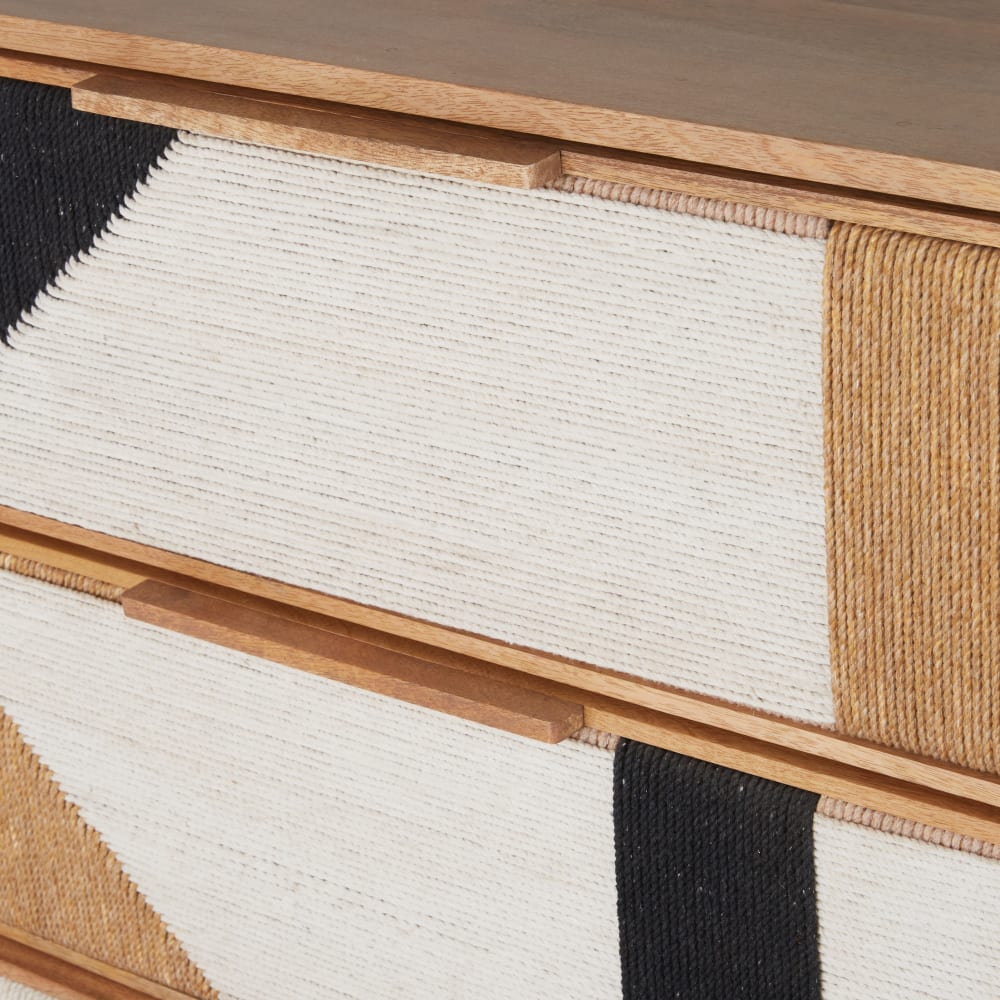 Commode 3 tiroirs en bois de manguier massif et coton tissé tricolore L85 — vue 4