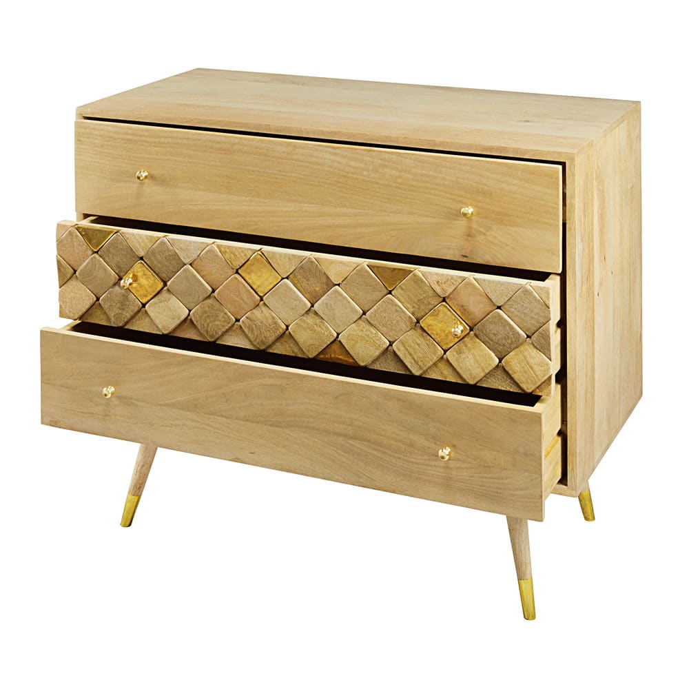 Commode 3 tiroirs en manguier massif L95 — vue 4