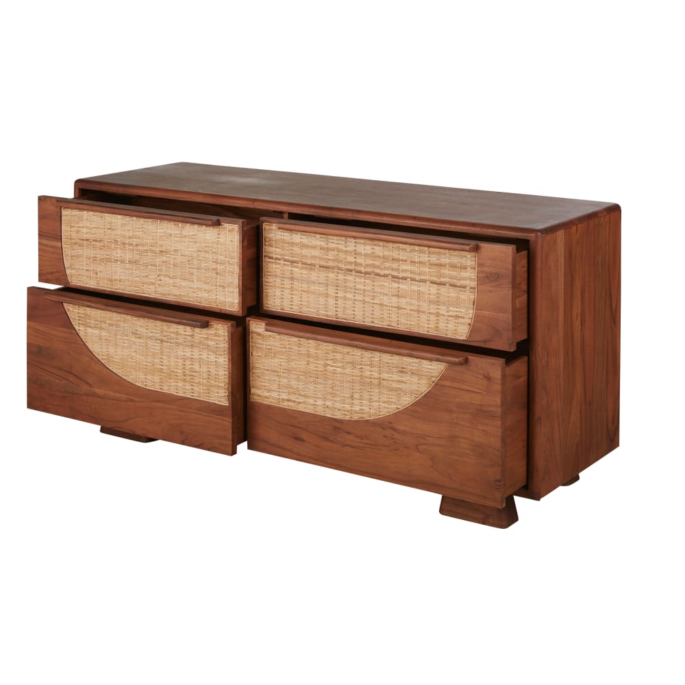 Commode double 4 tiroirs coloris noisette et rotin tressé L160 - Maisons du Monde