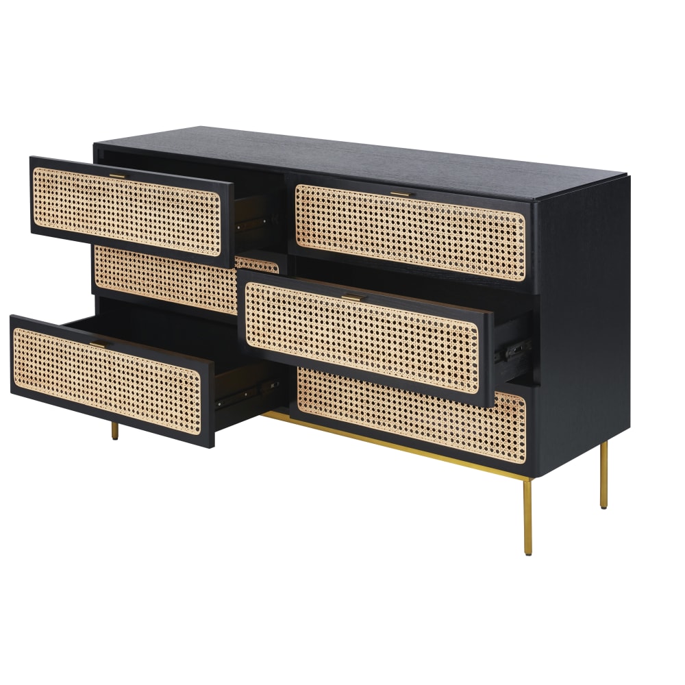 Commode double 6 tiroirs bicolore cannage en rotin L140