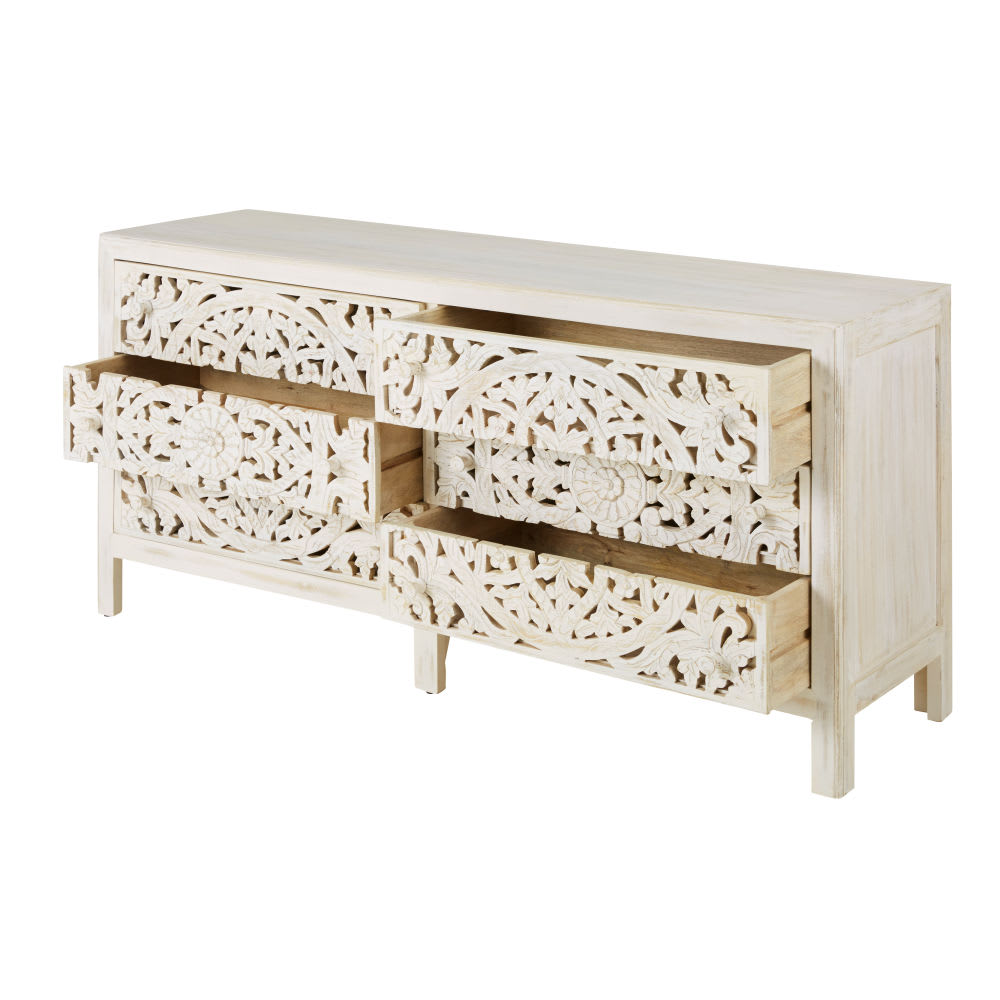 Commode double 6 tiroirs blanche sculptée L160 - Maisons du Monde