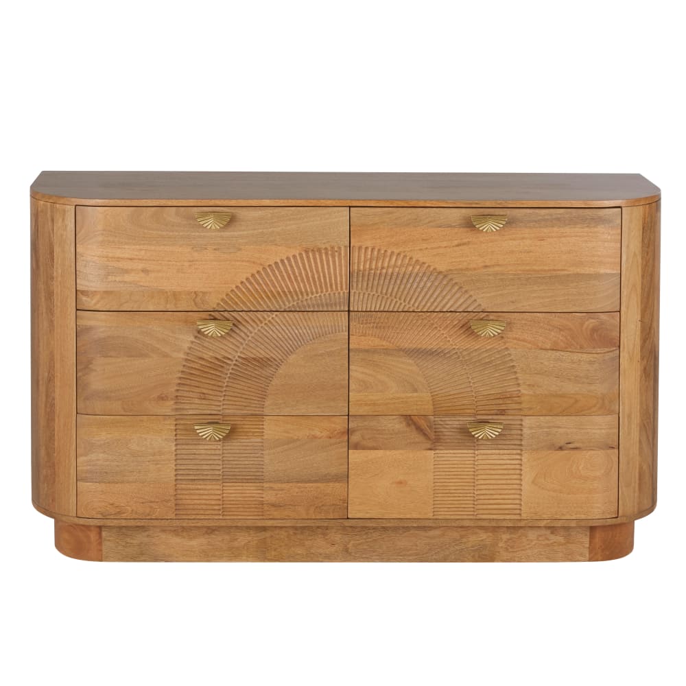 Commode double 6 tiroirs en bois de manguier et aluminium coloris laiton L140
