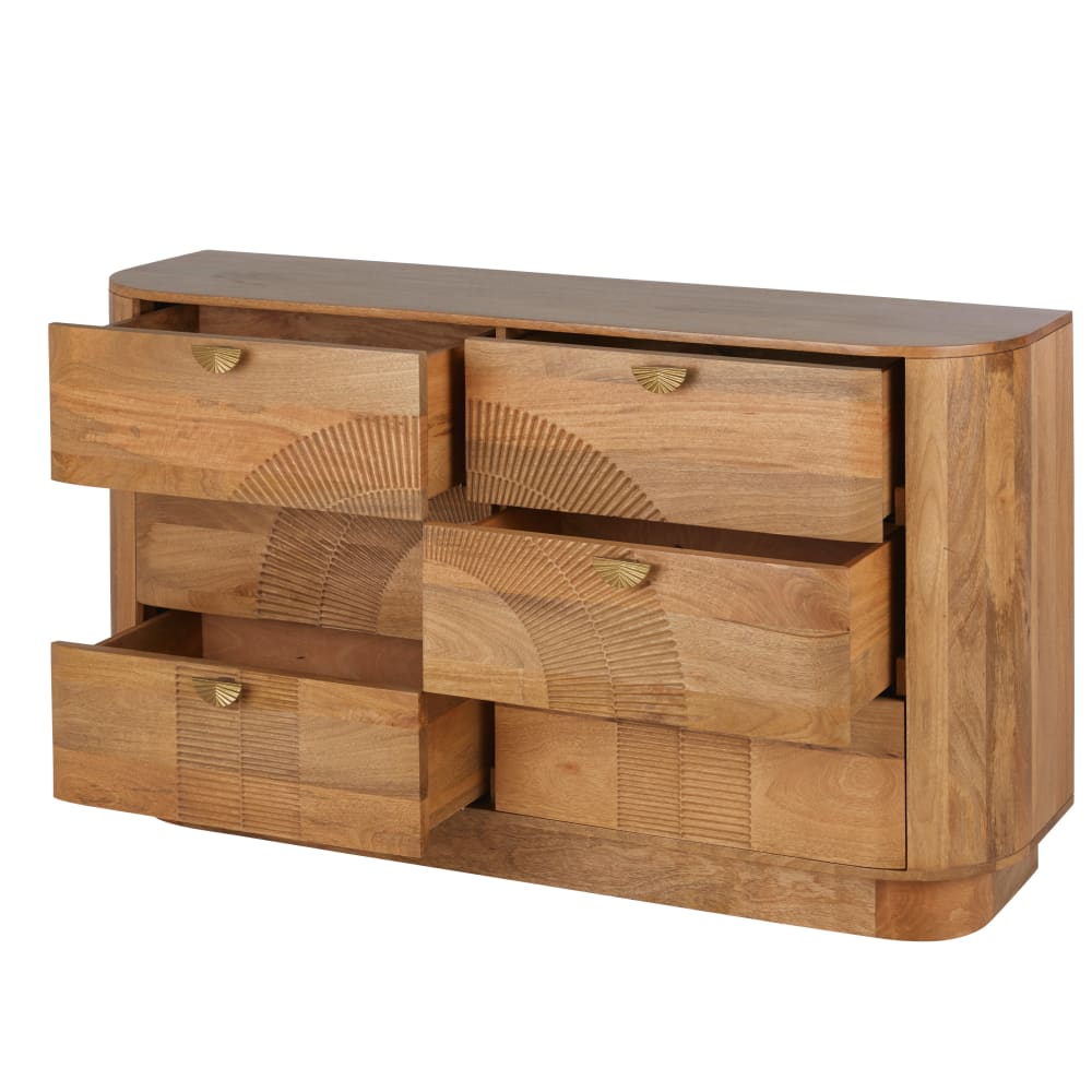 Commode double 6 tiroirs en bois de manguier et aluminium coloris laiton L140 — vue 3