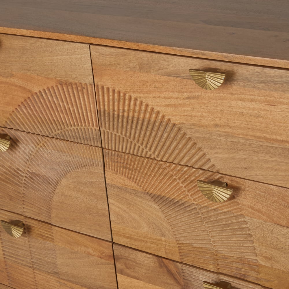Commode double 6 tiroirs en bois de manguier et aluminium coloris laiton L140 — vue 4
