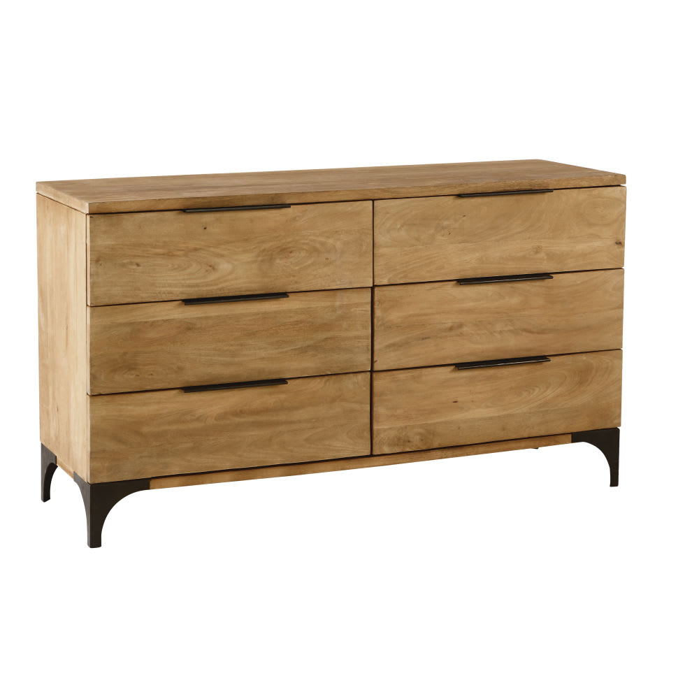 Commode double 6 tiroirs en bois de manguier massif L140