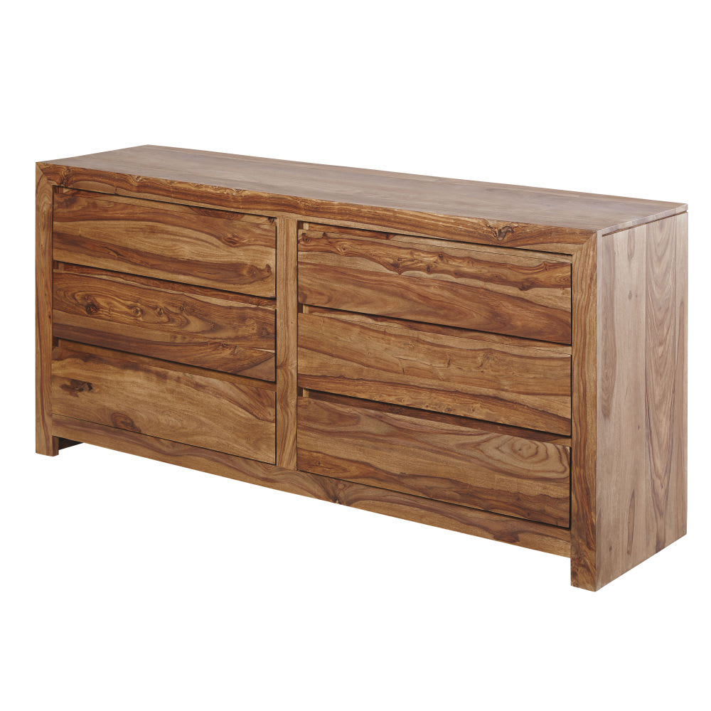 Commode double 6 tiroirs en bois de sheesham massif L165
