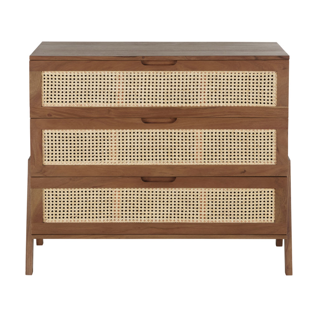 Commode haute 3 tiroirs cannage en rotin L100