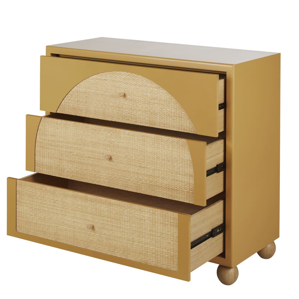 Commode haute 3 tiroirs ocre et rotin tressé L98 - Maisons du Monde